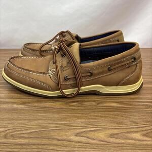 Old Maui Men's US 9.5 W Loafer Brown Leather Casual Lace-Up Round Toe Boat Shoes